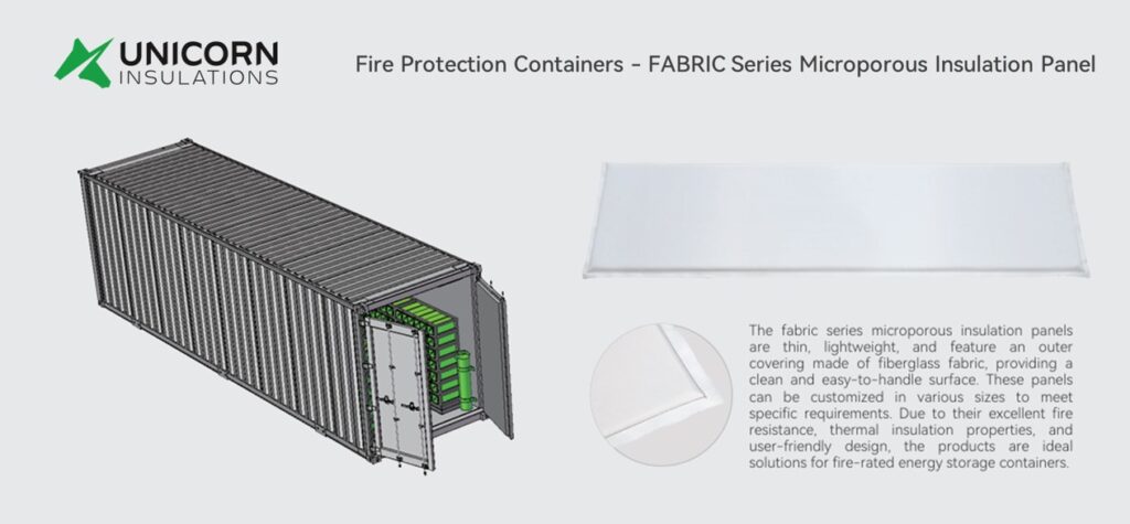 microporous insulation panel for BESS containers